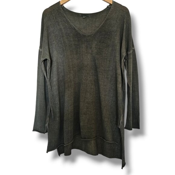 It Is Well Tunic Top Asymmetrical V-Neck Long Sleeve Cotton Size S Olive Green - Picture 1 of 11